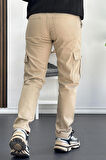 Erkek Yan Cepli Kargo Pantolon Krem Edw184