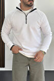 Erkek Yarım Fermuarlı Sweatshirt Beyaz Edw212