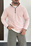 Erkek Yarım Fermuarlı Sweatshirt Pembe Edw212