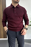 Erkek Düğmeli Polo Yaka Kazak Bordo Edw231