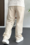 Erkek Beli Lastikli Baggy Kalıp Pantolon Krem Edw356