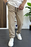 Erkek Beli Lastikli Jogger Pantolon Krem Edw394