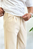 Erkek Rahat Kalıp Pileli Pantolon Krem Edw402