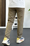 Erkek Slim Fit Beli İpli Düğmeli Pantolon Kahverengi Edw403