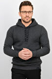 Üç Iplik Şardonlu Pamuklu Kapüşonlu Sweatshirt Antrasit CZN02