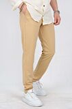 Erkek Beli Lastikli Slim Fit Double Paça Jogger Pantolon Bej PNT02