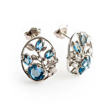 Gümüş Mavi Topaz Çivi Küpe – Florablue