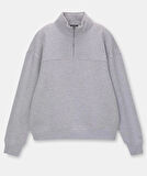 Oversize Yarım Farmuarlı Yakalı Basic SweatShirt - Gri