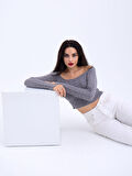 42241 TRİKO KAYIK YAKA CROP-GRİ