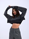 43241 TRİKO ÇİZGİLİ BALIKÇI CROP-SİYAH-EKRU
