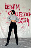 Siyah Boru Paça Jeans Pantolon