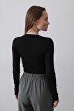 Uzun Kol Crop Top - Siyah