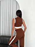 Osy Modal Yumuşak Dokulu Kumaş Tam Fermuarlı Crop Pantalon İkili Takım - Kahverengi
