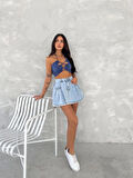 Kot Jeans Kesimetrik Kesim Cepli Şortlu Etek - Mavi
