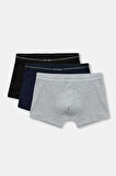 3 Lü Paket Pamuklu - Likralı Erkek Boxer Set Lacivert - Gri - Siyah