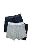 3 Lü Paket Pamuklu - Likralı Erkek Boxer Set Lacivert - Gri - Siyah
