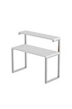 Akik 2 Raflı Metal Çok Amaçlı Mutfak Rafı / Tezgah Üstü Raf Gümüş Metal - Beyaz Tabla