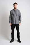 ALEXANDERGARDI Çizgili Uzun Kollu Erkek Keten Gömlek (EG-1866)