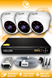 ELITCAM 3 Kameralı Dome 3 İç Kamera Set HDD'siz Full HD Gece Görüşlü Güvenlik Kamerası Sistemi