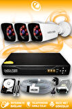 ELITCAM 3 Kameralı Kare 3 Dış Kamera Set 100 GB HDD Full HD Gece Görüşlü Güvenlik Kamerası Sistemi