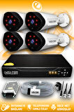 ELITCAM 4 Kameralı Uzay 4 Dış Kamera Set HDD'siz Full HD Gece Görüşlü Güvenlik Kamerası Sistemi