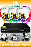 ELITCAM 3 Kameralı Dome 3 İç Kamera Set 100 GB HDD Full HD Renkli Gece Görüşlü Güvenlik Kamerası Sistemi
