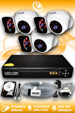 ELITCAM 6 Kameralı Kare 3 İç Kamera Set 500 GB HDD Full HD Gece Görüşlü Güvenlik Kamerası Sistemi