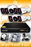 ELITCAM 8 Kameralı Kare 2 İç Kamera Set 2 TB HDD Full HD Gece Görüşlü Güvenlik Kamerası Sistemi
