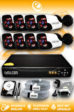 ELITCAM 8 Kameralı Panda 8 Dış Kamera Set 100 GB HDD Full HD Gece Görüşlü Güvenlik Kamerası Sistemi