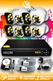 ELITCAM 8 Kameralı Kare 4 İç Kamera Set 100 GB HDD Full HD Renkli Gece Görüşlü Güvenlik Kamerası Sistemi