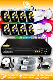 ELITCAM 8 Kameralı Kare 8 Dış Kamera Set 250 GB HDD Full HD Renkli Gece Görüşlü Güvenlik Kamerası Sistemi