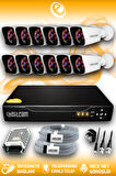 ELITCAM 12 Kameralı Kare 12 Dış Kamera Set HDD'siz Full HD Gece Görüşlü Güvenlik Kamerası Sistemi