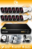 ELITCAM 12 Kameralı Kare 12 Dış Kamera Set 100 GB HDD Full HD Gece Görüşlü Güvenlik Kamerası Sistemi