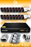 ELITCAM 16 Kameralı Kare 16 Dış Kamera Set HDD'siz Full HD Gece Görüşlü Güvenlik Kamerası Sistemi