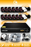 ELITCAM 12 Kameralı Panda 12 Dış Kamera Set 250 GB HDD Full HD Gece Görüşlü Güvenlik Kamerası Sistemi