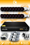 ELITCAM 16 Kameralı Uzay 16 Dış Kamera Set HDD'siz Full HD Gece Görüşlü Güvenlik Kamerası Sistemi
