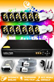 ELITCAM 12 Kameralı Kare 12 Dış Kamera Set HDD'siz Full HD Renkli Gece Görüşlü Güvenlik Kamerası Sistemi
