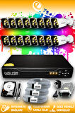 ELITCAM 16 Kameralı Kare 16 Dış Kamera Set 250 GB HDD Full HD Renkli Gece Görüşlü Güvenlik Kamerası Sistemi