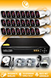 ELITCAM 24 Kameralı Kare 24 Dış Kamera Set 250 GB HDD Full HD Gece Görüşlü Güvenlik Kamerası Sistemi