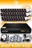 ELITCAM 32 Kameralı Kare 32 Dış Kamera Set 500 GB HDD Full HD Gece Görüşlü Güvenlik Kamerası Sistemi