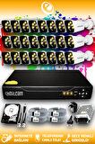 ELITCAM 24 Kameralı Kare 24 Dış Kamera Set 320 GB HDD Full HD Renkli Gece Görüşlü Güvenlik Kamerası Sistemi