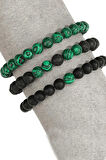 Sertifikalı Doğal Malahit Oniks Lav Taşı Üçlü Bileklik Seti