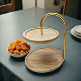 Bambu 2 Katlı Stant, Sunum Standı , Çift Katlı Sunumluk, Dekoratif Stant, Sunum Seti