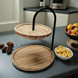 Bambu 2 Katlı Stant, Sunum Standı , Çift Katlı Sunumluk, Dekoratif Stant, Sunum Seti