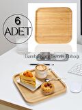 6 Adet Bambu Kare Servis Tabağı, Sunum Seti (20x20 cm)