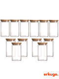 12 Adet Vakumlu Bambu Kapaklı Borosilikat Baharatlık, Saklama Kabı, Çerezlik (200 ml) Jarpot
