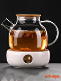 Vakumlu Bambu Kapaklı Isıya Dayanıklı Borosilikat Cam Demlik, Süzgeçli Demlik (1000 ml) Teapot