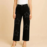 KADIN JEANS- YILDIZ DESENLİ GENİŞ PAÇA ESNEK KOT PANTOLON