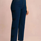 KADIN JEANS- PAPYON DESENLİ GENİŞ PAÇA ESNEK KOT PANTOLON 