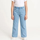 KIZ ÇOCUK JEANS-BELİ LASTİKLİ DÜĞMELİ GENİŞ PAÇA KOT PANTOLON